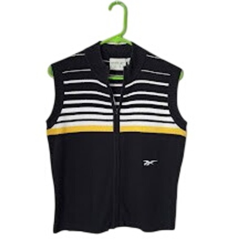 REEBOK GOLF Vintage zip golf preppy sweater‎ in black striped tenniscore S